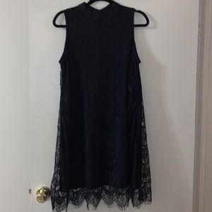 Worn once black a-line sleeveless dress with lace overlay and keyhole back